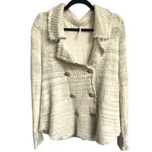 Free People Boucle Knit Double Breasted Sweater‎ Jacket Cream S S